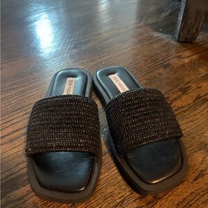 Steve Madden Black Textured Slide Sandals